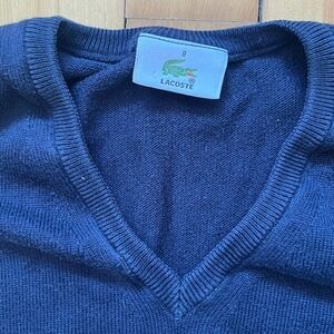 Lacoste Navy Blue V Neck Cotton Sweater Vest Men's Size 8 Casual Preppy
